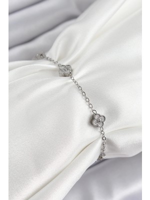 bebekokusu Tegan 316L Çelik Yonca Model Gümüş Renk Kadın Bileklik TG27BB7362