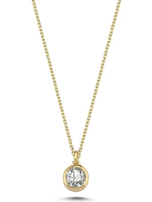 Yavuz Kuyumculuk 14 Ayar Altın Beyaz Taşlı Yuvarlak Kolye