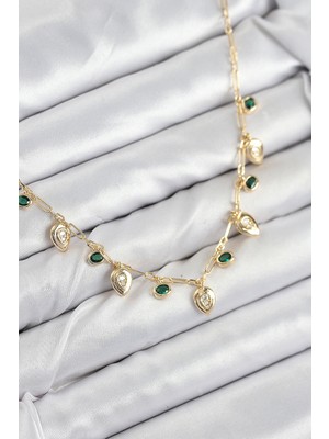 bebekokusu Tegan Pirinç Zirkon Taşlı Sallantılı Damla Model Gold Renk Kadın Kolye TG27BKO10494