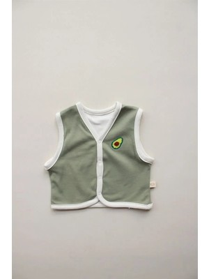 Avokado Nakışlı Çift Taraflı Yelek