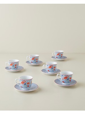 English Home Vireo Porselen 12 Parça 6 Kişilik Kahve Fincan Takımı 80 ml Mavi-Kırmızı