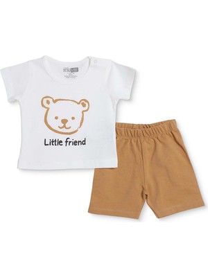 Hellobaby Erkek Bebek Tişört-Şort Ayı Baskılı Çıtçıtlı Bisiklet Yaka Short Sleeve Reçme