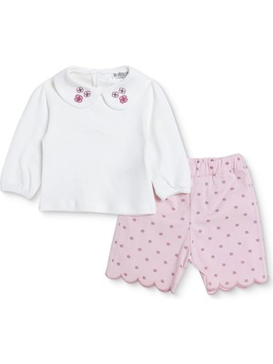 Hellobaby Kız Bebek Bluz-Şort Çiçek Baskılı Çıtçıtlı Bebe Yaka Long Sleeve Desenli