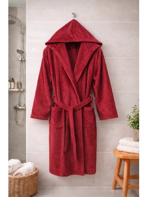 MySoft Home Kadife Kapüşonlu Bornoz %100 Pamuk