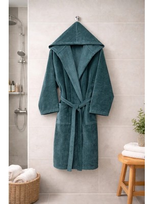 MySoft Home Kadife Kapüşonlu Bornoz %100 Pamuk