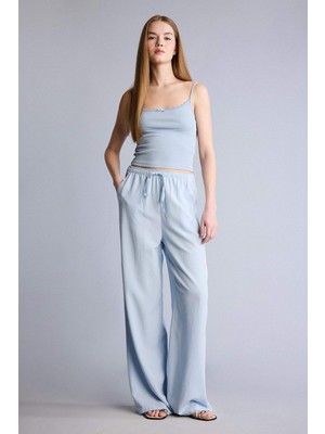 DeFacto Wide Leg Cepli Yüksek Bel Standart Boy Keten Karışımlı Pantolon F5024AX26SM