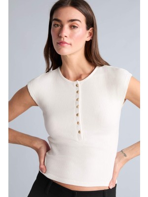 DeFacto Slim Fit Bisiklet Yaka Fitilli Kaşkorse Kısa Kollu Tişört H1591AX26SM