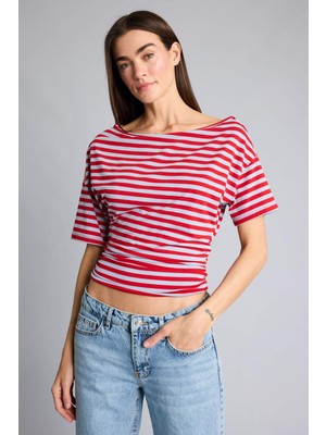 Afra x Defacto Loose Fıt Omzu Açık  TIŞÖRT H7187AX26SM