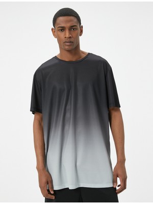 Koton Spor Tişört Soyut Baskılı Kısa Kollu Bisiklet Yaka