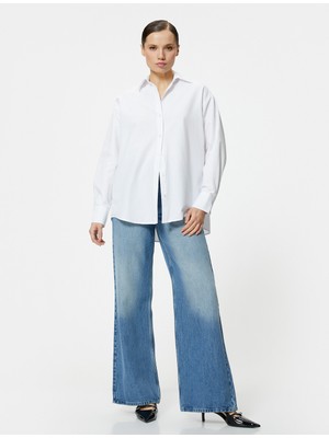 Koton Oversize Poplin Gömlek Uzun Kollu Düğmeli Klasik Yaka