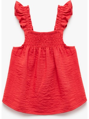 Koton Kare Yaka Gipe Detaylı Fırfırlı Askılı Bluz