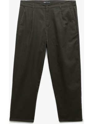 Koton Cep Detaylı Düğmeli Pamuk Keten Karışımlı Pileli Kumaş Pantolon