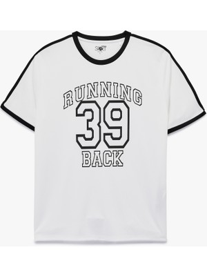 Koton Kısa Kollu Bisiklet Yaka Renk Kontrastlı Baskılı Rahat Kesim Spor Tişört