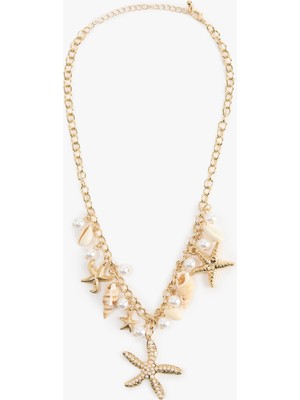 Koton Inci Detaylı Çelik Karışımlı Deniz Kabuğu Charmlı Kolye