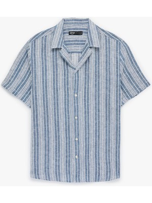 Koton Regular Fit Düğmeli Apaş Yaka Viskon Keten Karışımlı Kısa Kollu Gömlek