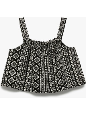 Koton Pamuklu Kare Yaka Etnik Desenli Kolsuz Bluz