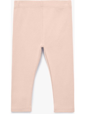 Koton Kız Çocuk Beli Lastikli Pamuklu Fitilli Basic Tayt Pembe Orta Kalınlıkta Konforlu Tasarım