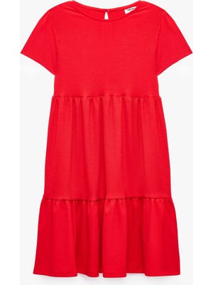 Koton Bisiklet Yaka Bürümcük Kumaş Kısa Kollu Elbise