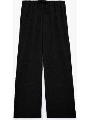 Koton Beli Bağcıklı Düz Paça Dokulu Bürümcük Pantolon