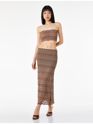 Koton Desenli Midi Kroşe Etek