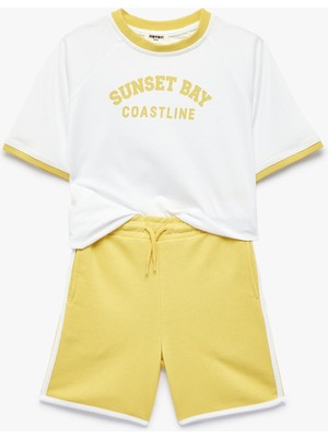 Koton Reglan Kol Bisiklet Yaka Baskılı Şort Tişört Takım