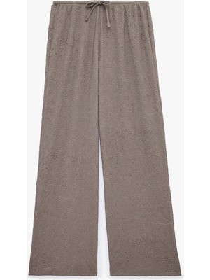 Koton Beli Bağcıklı Düz Paça Dokulu Bürümcük Pantolon