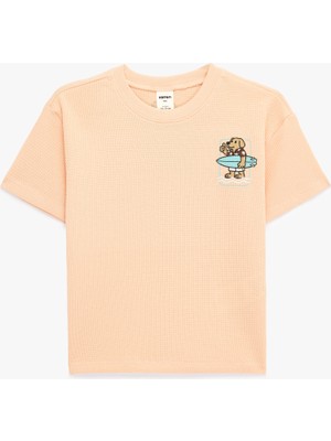 Koton Pamuklu Kısa Kollu Bisiklet Yaka Baskılı Oversize Tişört