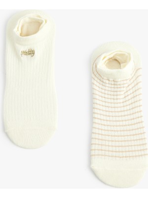Koton Işlemeli Çizgili Pamuklu 2'li Görünmez Çorap Seti