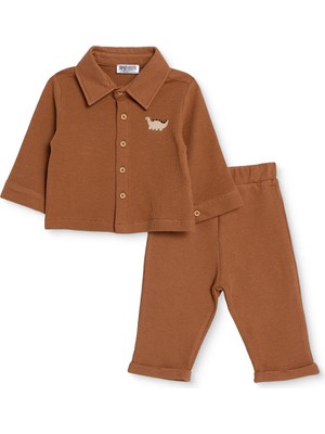 Hellobaby Erkek Bebek Dinozor Baskılı Gömlek Yaka Long Sleeve Reçme