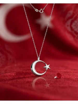 Modahilye - 925 Ayar Gümüş Ay Yıldız Minimal Kolye