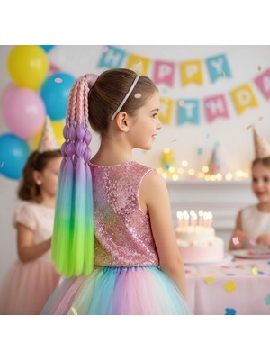 Pileli Store Balon ve Düz Salaş Örgülü Lastikli At Kuyruğu - ACM18