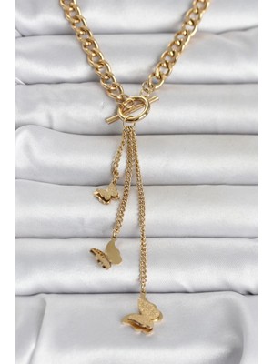 Erbilden Erb 316L Çelik Gold Renk Kelebek Sallantılı Kadın Kolye