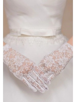 İlkyaz Fashion Beyaz Renk Kısa Dantelli Eldiven