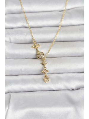 Erbilden Erb 316L Çelik Gold Renk Zirkon Taşlı Y Kadın Kolye