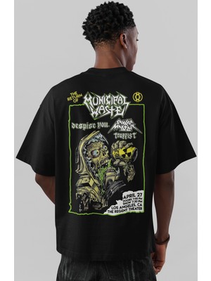 Sevbano Municipal Waste Rock Metal Müzik Grubu Sırt Baskılı Unisex Oversize Tişört