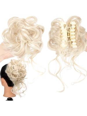 Pileli Store Tokalı Kuyruklu Dağınık Topuz  - Beyaz Platin