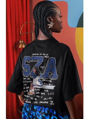 Sevbano Sza Rapper Şarkıcı Sırt Baskılı Unisex Oversize Tişört