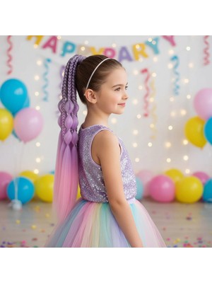 Pileli Store Balon ve Düz Salaş Örgülü Lastikli At Kuyruğu - ACM06