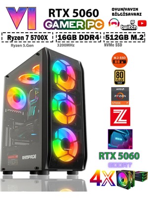 Zeiron Mirage X32 Mini ✔ Ryzen 7 5700X DDR4 16GB RAM 512GB M.2 Nvme SSD 8GB GDDR7 RTX5060 Ekran Kartı Premium Oyuncu Bilgisayarı