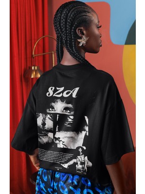 Sevbano Sza Rapper Şarkıcı Sırt Baskılı Unisex Oversize Tişört