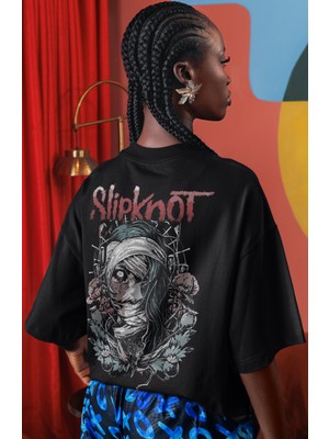 Sevbano Slipknot Rock Metal Müzik Grubu Sırt Baskılı Unisex Oversize Tişört