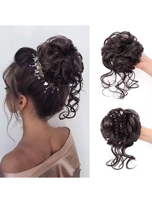 Pileli Store Tokalı Kuyruklu Dağınık Topuz  - Koyu Kestane