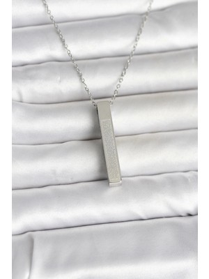 Erbilden Erb 316L Çelik Gümüş Renk Ayetel Kürsi Yazılı Bar Çubuk Kolye