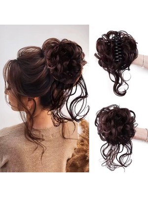 Pileli Store Tokalı Kuyruklu Dağınık Topuz  - Kahverengi