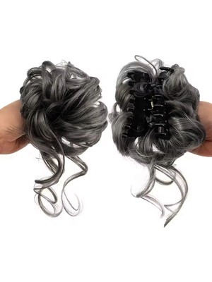Pileli Store Tokalı Kuyruklu Dağınık Topuz  - Koyu Gri