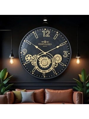 Midas Toptan Home Çarklı Duvar Saati Altın Rengi Detaylı 59 cm