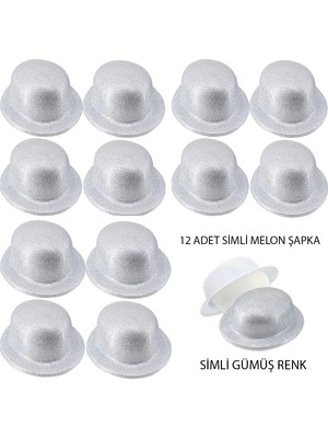 İlkyaz Fashion Gümüş Renk Simli Melon Yuvarlak Parti Şapkası 12 Adet