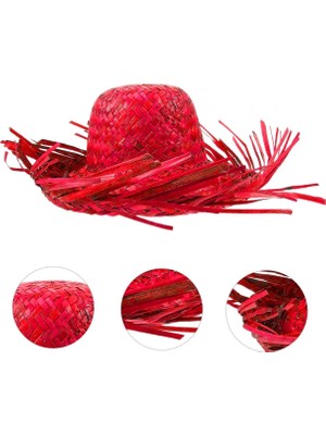 İlkyaz Fashion Tropikal Parti Kırmızı Hasır Hawaii Şapkası 13X36 cm