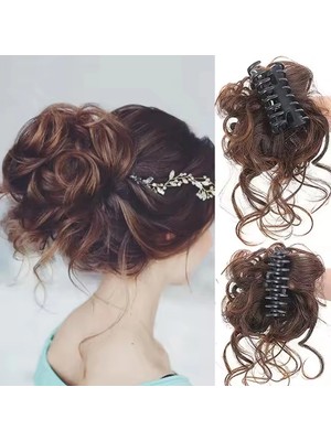 Pileli Store Tokalı Kuyruklu Dağınık Topuz  - Açık Kumral