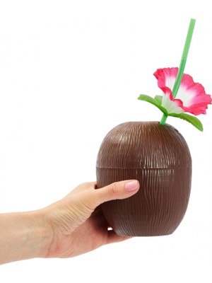 İlkyaz Fashion Hindistan Cevizi Hawaii Luau Aloha Pipetli Içecek Kabı Bardak 10X13 cm 1 Adet